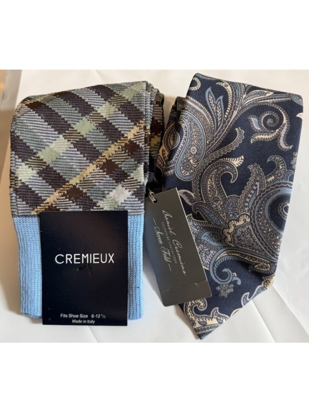 Daniel Cremieux Navy Paisley Seven Fold Silk Tie Limited Edition Set NWT